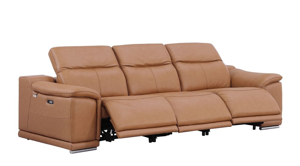 Two Piece Chestnut Genuine Leather Five Person Seating Set — view 2