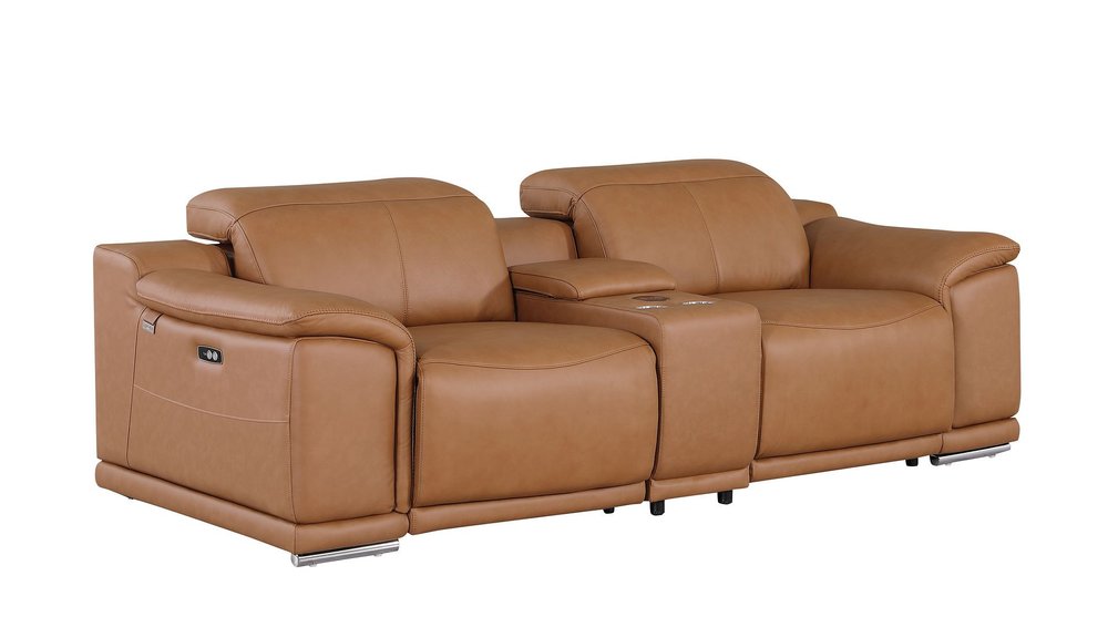 Two Piece Chestnut Genuine Leather Five Person Seating Set — view 3
