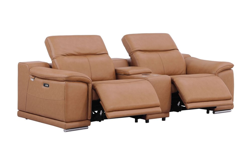 Two Piece Chestnut Genuine Leather Five Person Seating Set — view 4