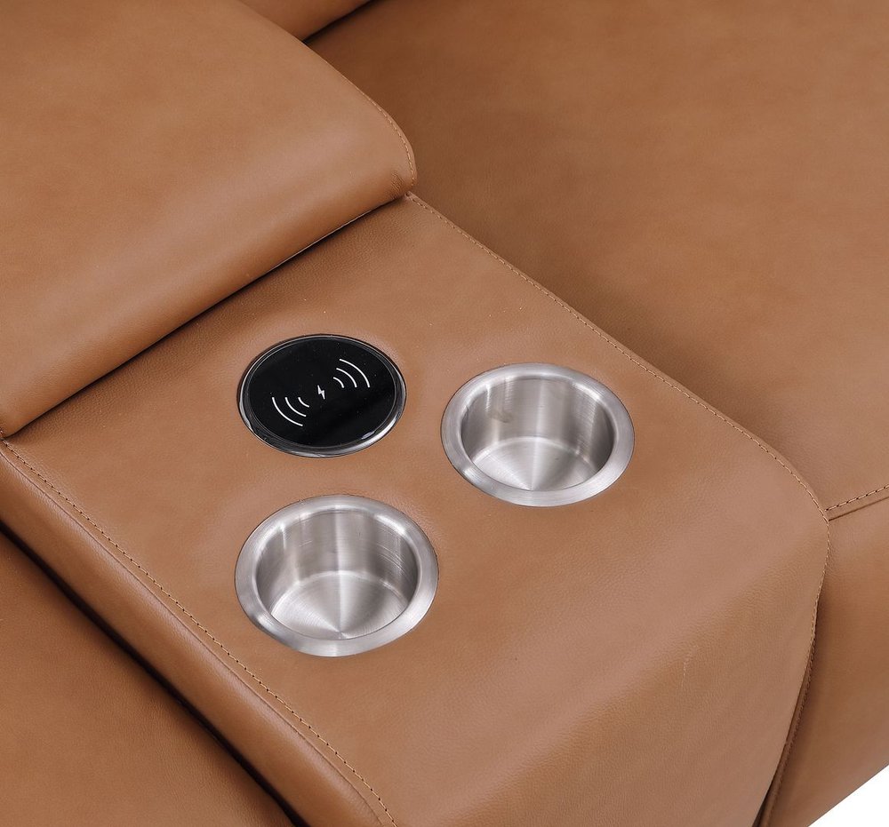 Two Piece Chestnut Genuine Leather Five Person Seating Set — view 5