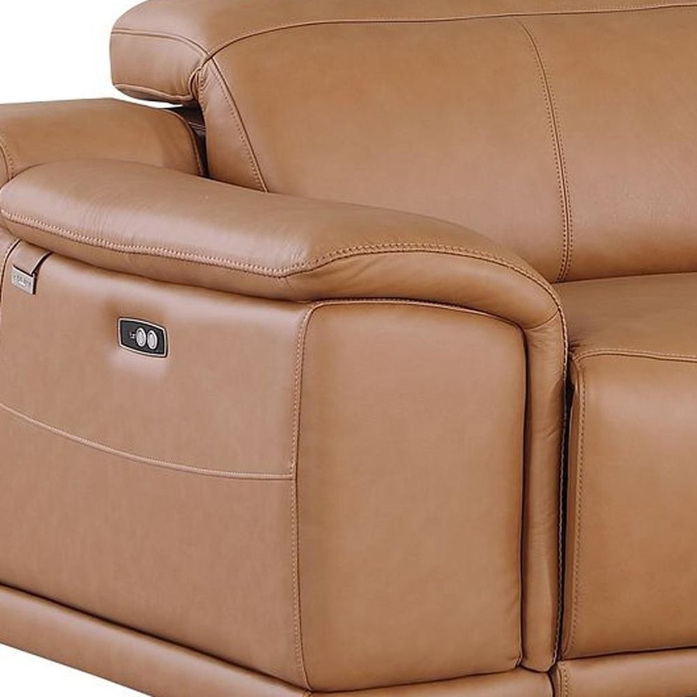 Two Piece Chestnut Genuine Leather Five Person Seating Set — view 6