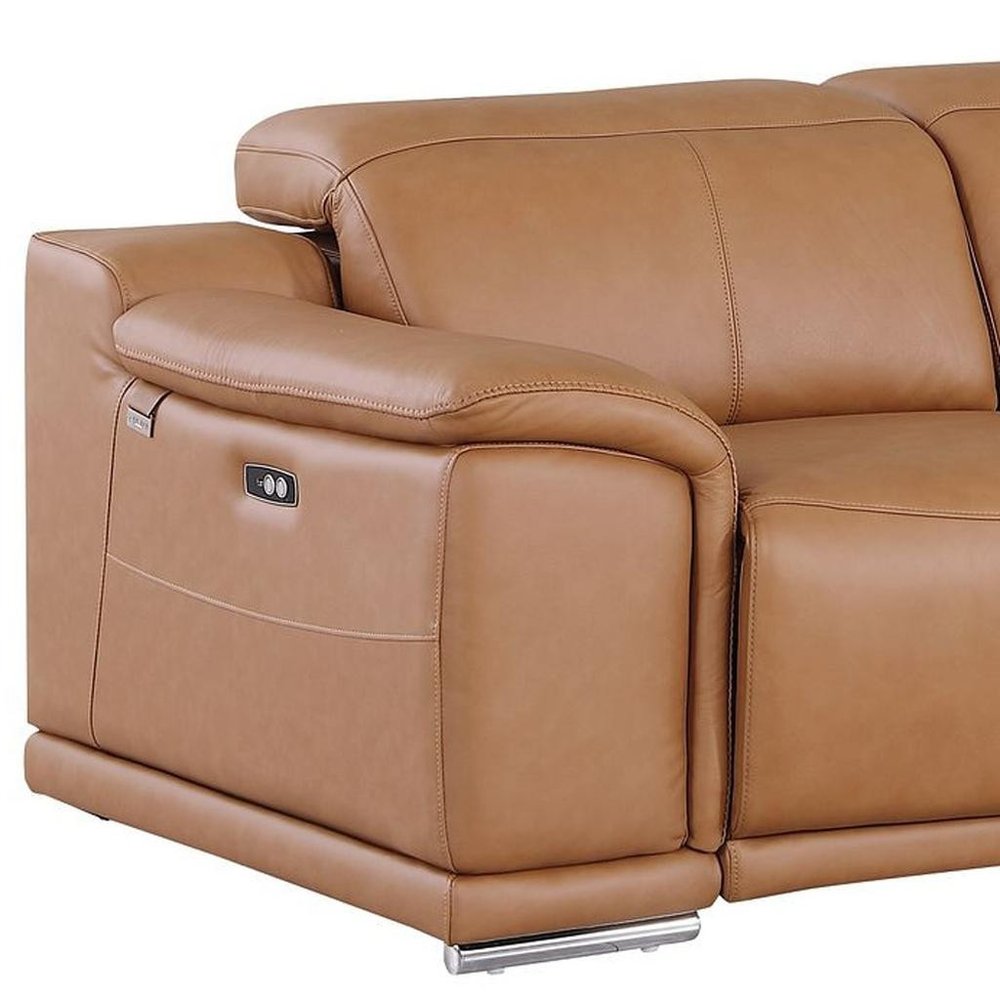 Two Piece Chestnut Genuine Leather Five Person Seating Set — view 7