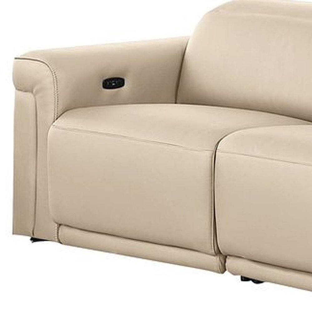 Two Piece Beige Italian Leather Five Person Seating Set — view 8
