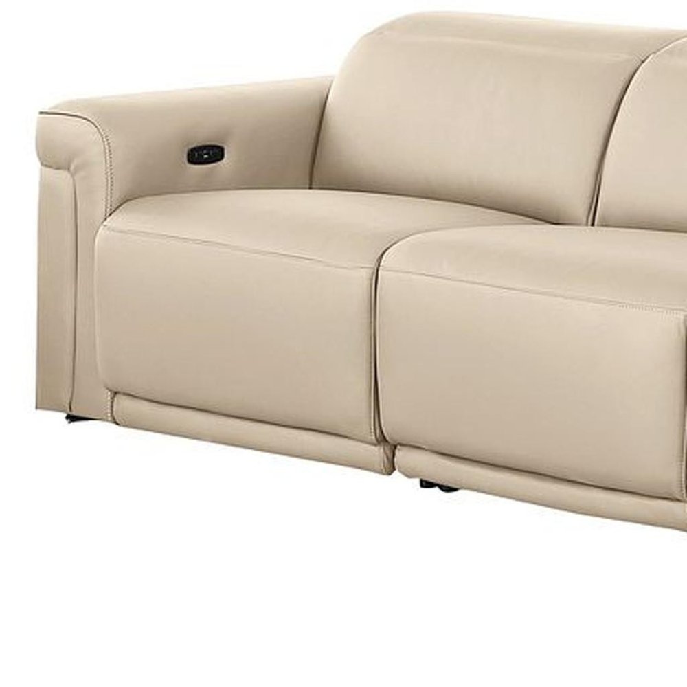 Two Piece Beige Italian Leather Five Person Seating Set — view 9