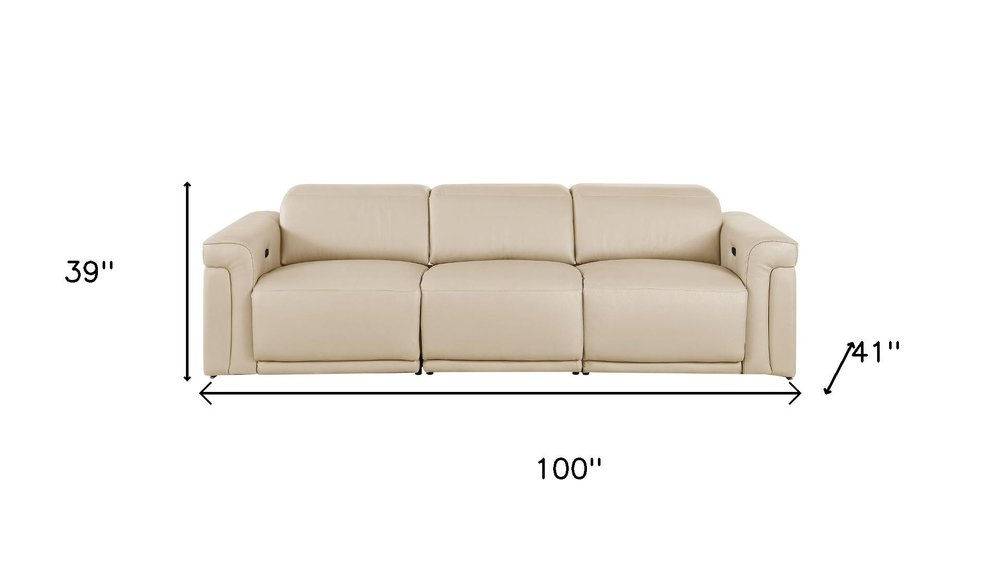 Two Piece Beige Italian Leather Five Person Seating Set — view 10
