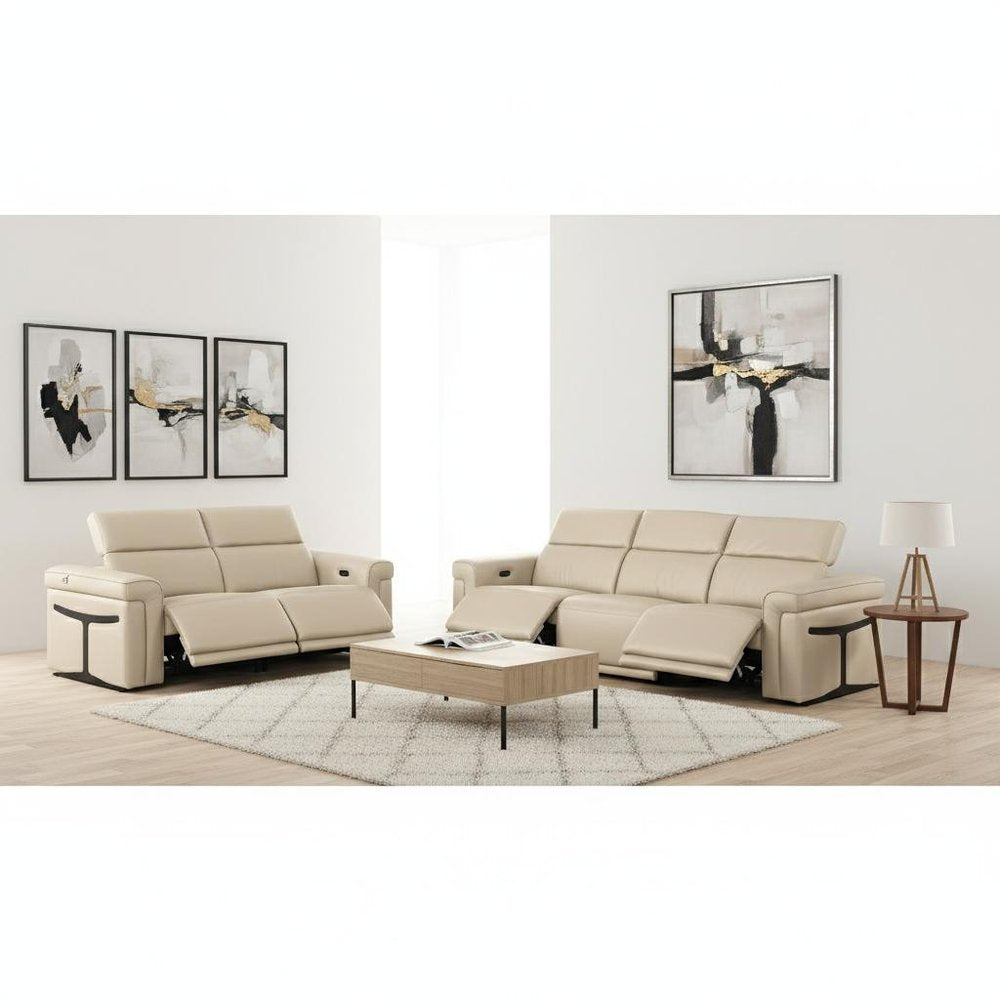 Two Piece Beige Italian Leather Five Person Seating Set — view 11