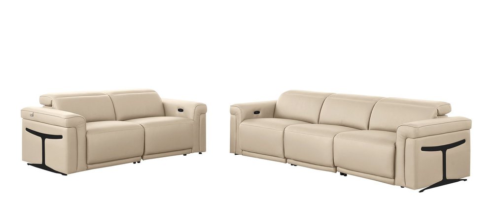 Two Piece Beige Italian Leather Five Person Seating Set — view 1