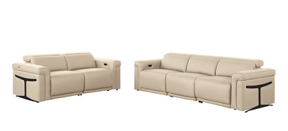Two Piece Beige Italian Leather Five Person Seating Set