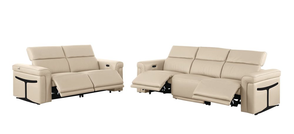 Two Piece Beige Italian Leather Five Person Seating Set — view 2