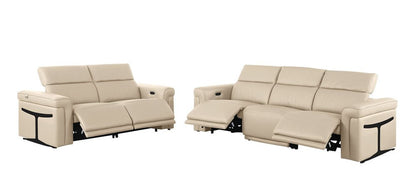 Two Piece Beige Italian Leather Five Person Seating Set