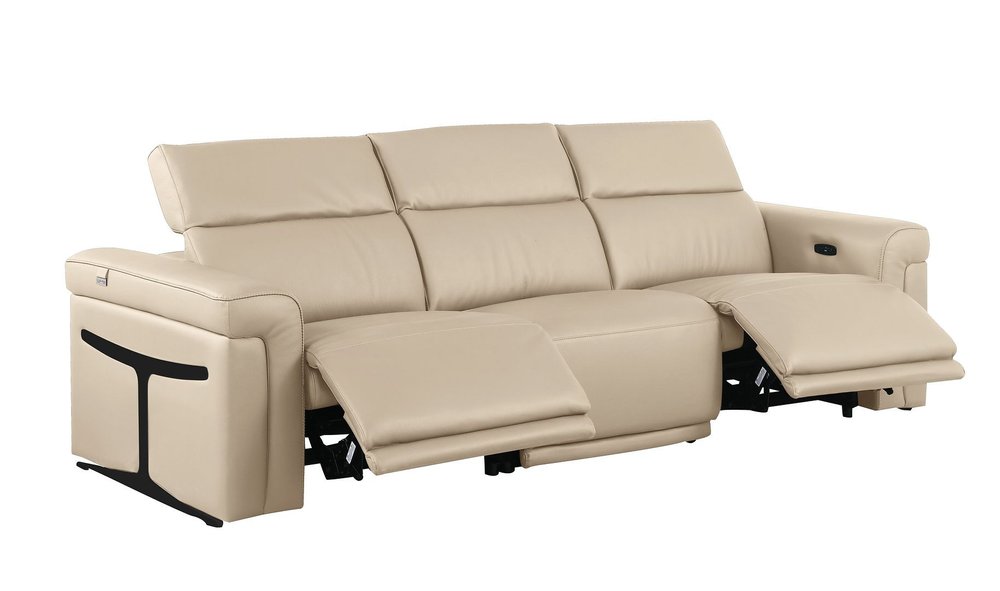 Two Piece Beige Italian Leather Five Person Seating Set — view 4