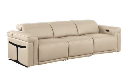 Two Piece Beige Italian Leather Five Person Seating Set