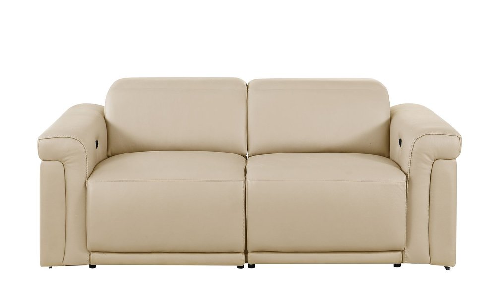 Two Piece Beige Italian Leather Five Person Seating Set — view 6