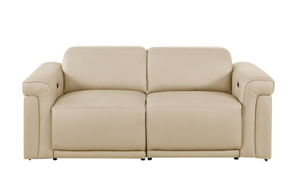 Two Piece Beige Italian Leather Five Person Seating Set