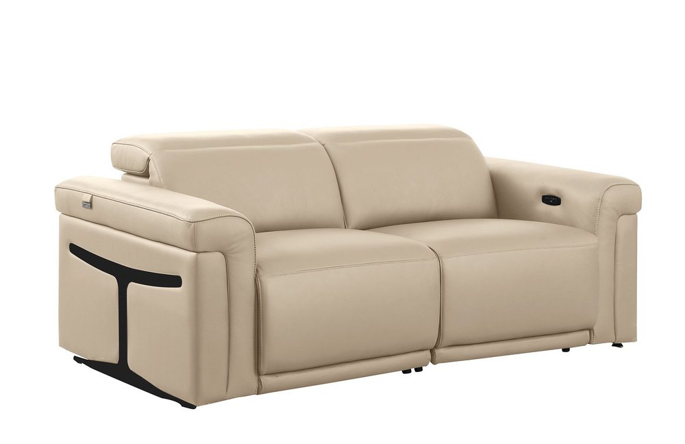 Two Piece Beige Italian Leather Five Person Seating Set — view 7