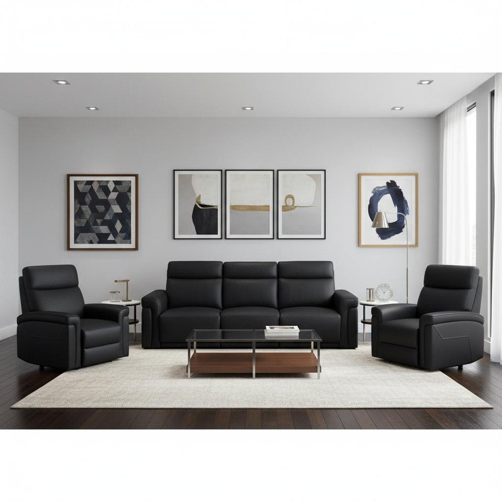 Two Piece Black Italian Leather Five Person Seating Set — view 11
