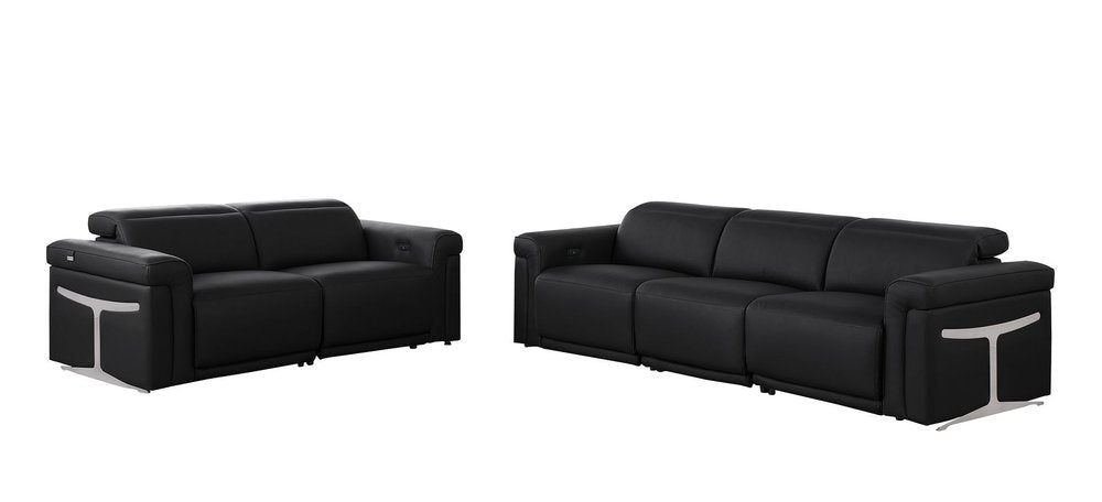Two Piece Black Italian Leather Five Person Seating Set — view 1