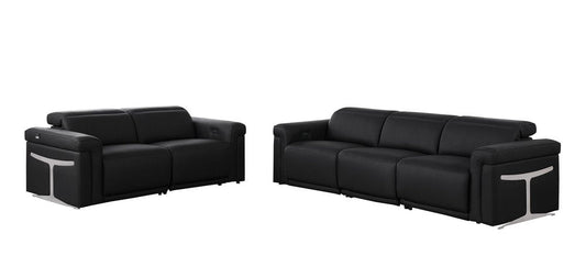 Two Piece Black Italian Leather Five Person Seating Set