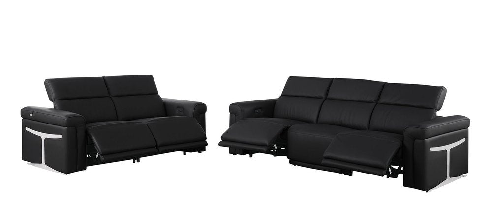 Two Piece Black Italian Leather Five Person Seating Set — view 2