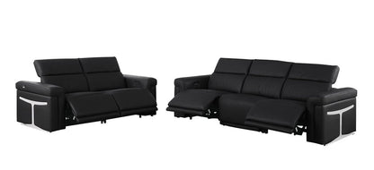Two Piece Black Italian Leather Five Person Seating Set