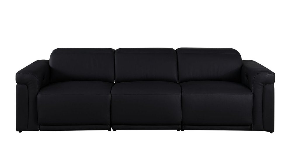 Two Piece Black Italian Leather Five Person Seating Set — view 3
