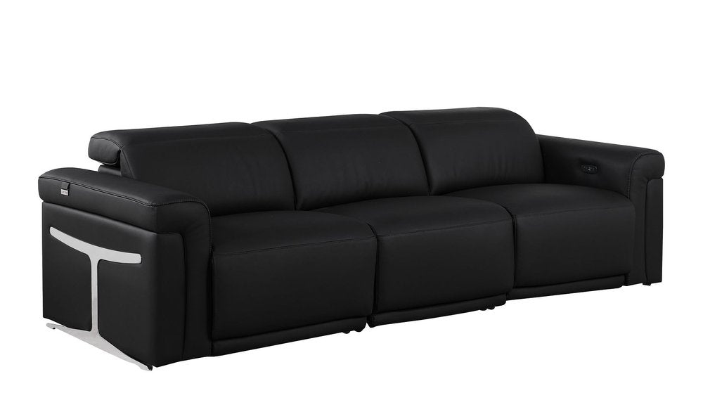 Two Piece Black Italian Leather Five Person Seating Set — view 4