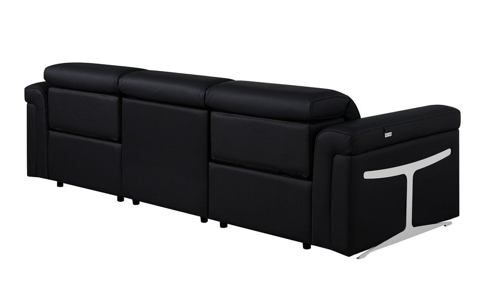 Two Piece Black Italian Leather Five Person Seating Set — view 6