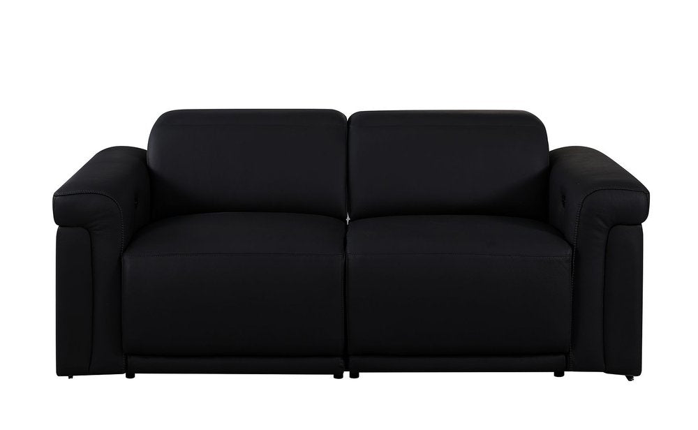 Two Piece Black Italian Leather Five Person Seating Set — view 7