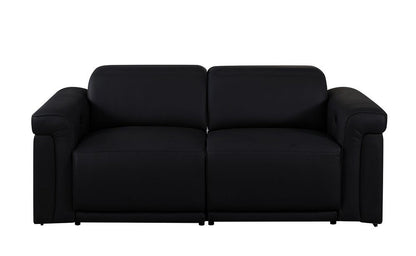 Two Piece Black Italian Leather Five Person Seating Set
