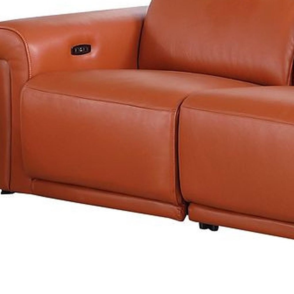 Two Piece Camel Italian Leather Five Person Seating Set — view 8
