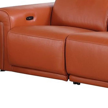 Two Piece Camel Italian Leather Five Person Seating Set