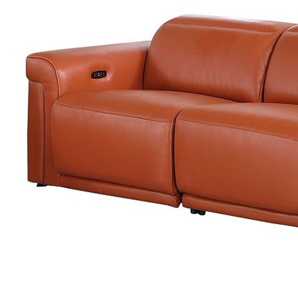 Two Piece Camel Italian Leather Five Person Seating Set — view 9
