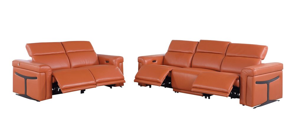 Two Piece Camel Italian Leather Five Person Seating Set — view 2