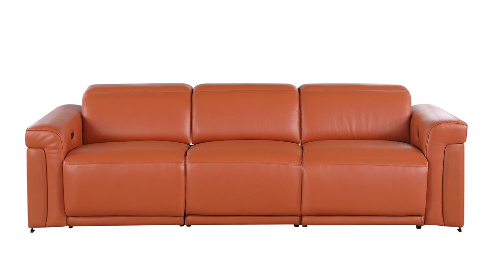 Two Piece Camel Italian Leather Five Person Seating Set — view 3