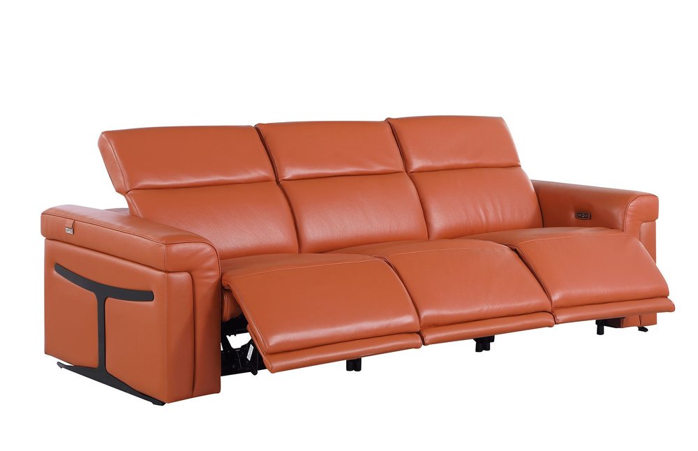 Two Piece Camel Italian Leather Five Person Seating Set — view 5