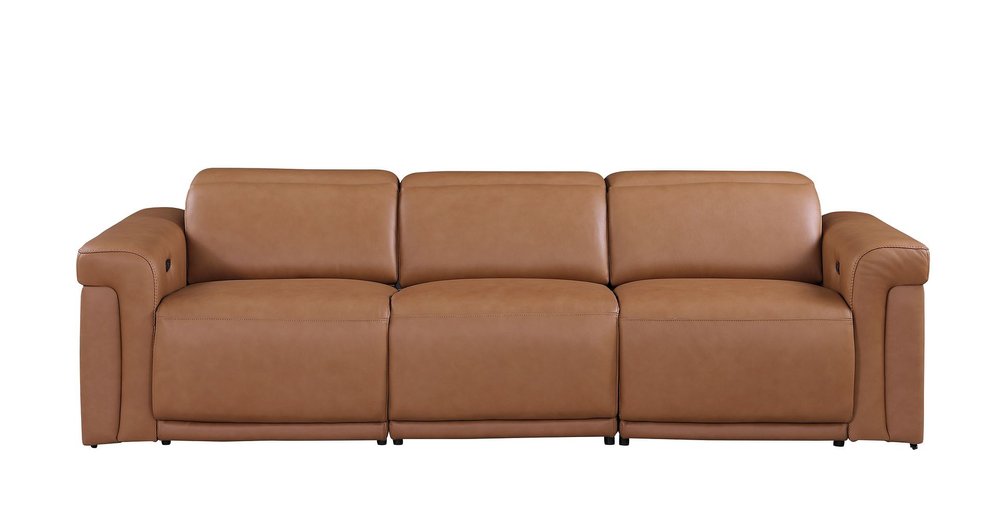 Two Piece Chestnut Italian Leather Five Person Seating Set — view 1
