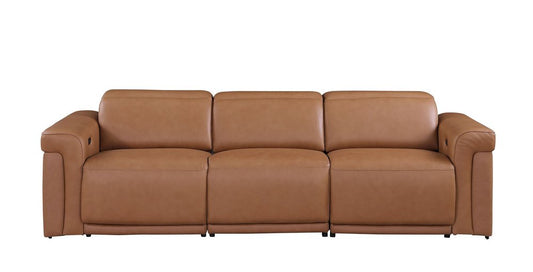 Two Piece Chestnut Italian Leather Five Person Seating Set