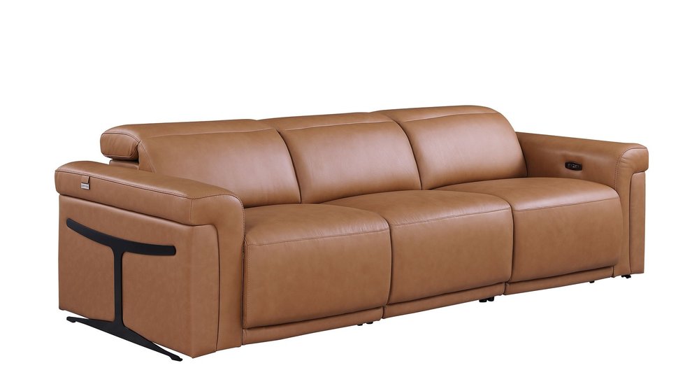 Two Piece Chestnut Italian Leather Five Person Seating Set — view 2