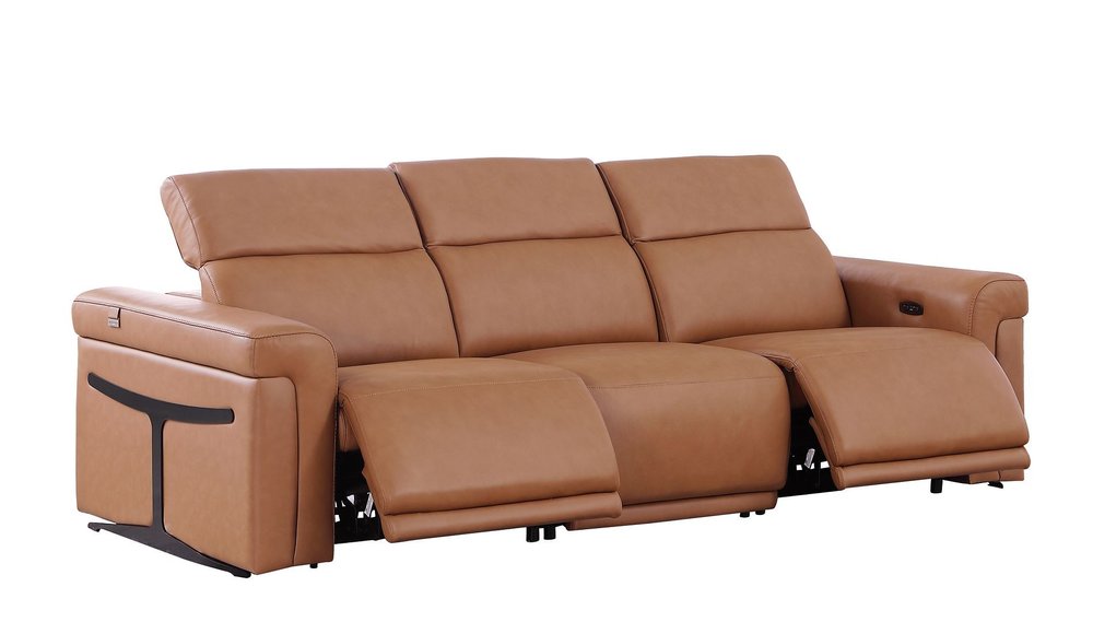 Two Piece Chestnut Italian Leather Five Person Seating Set — view 3