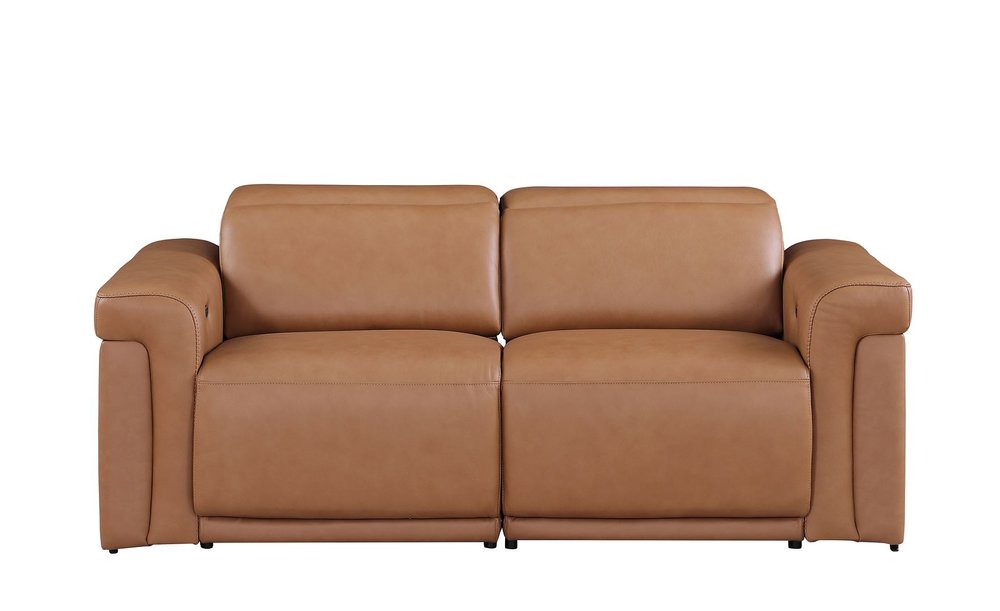 Two Piece Chestnut Italian Leather Five Person Seating Set — view 4