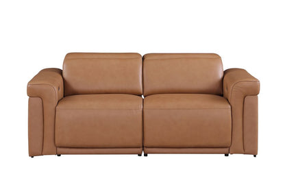 Two Piece Chestnut Italian Leather Five Person Seating Set