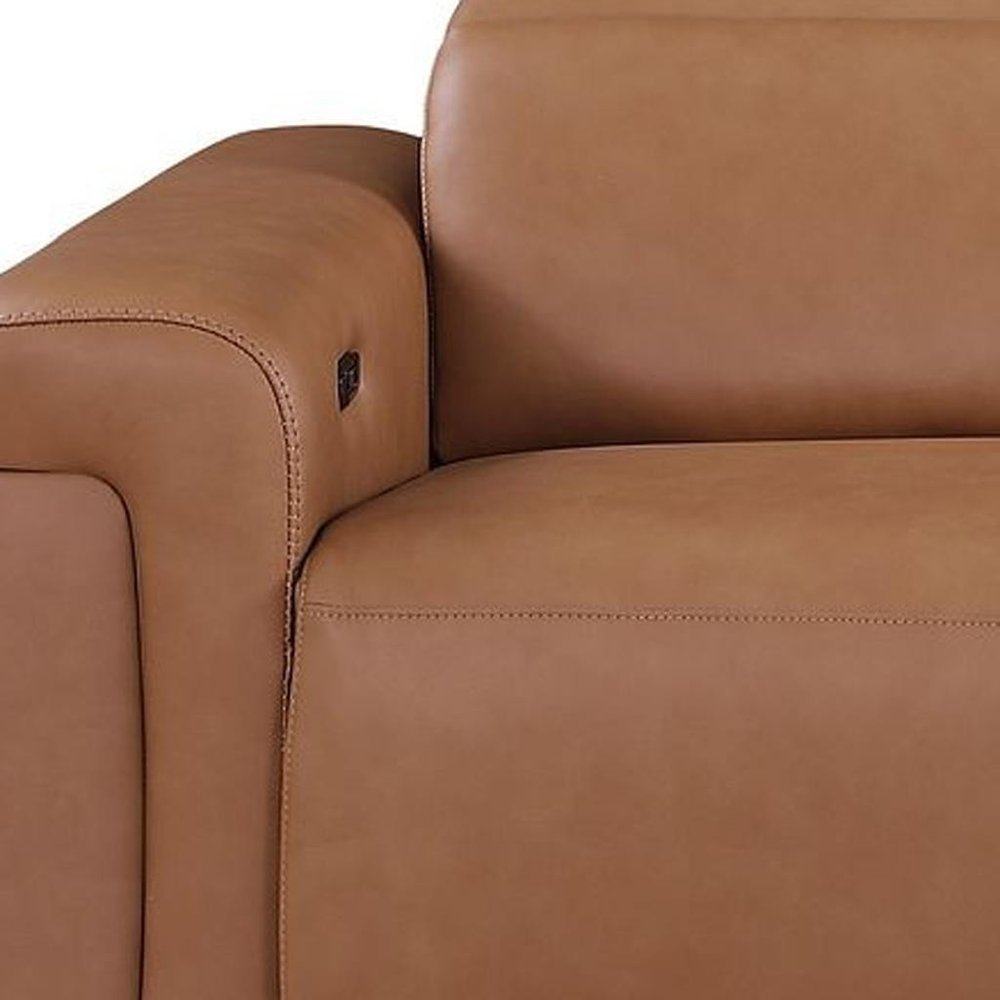 Two Piece Chestnut Italian Leather Five Person Seating Set — view 6