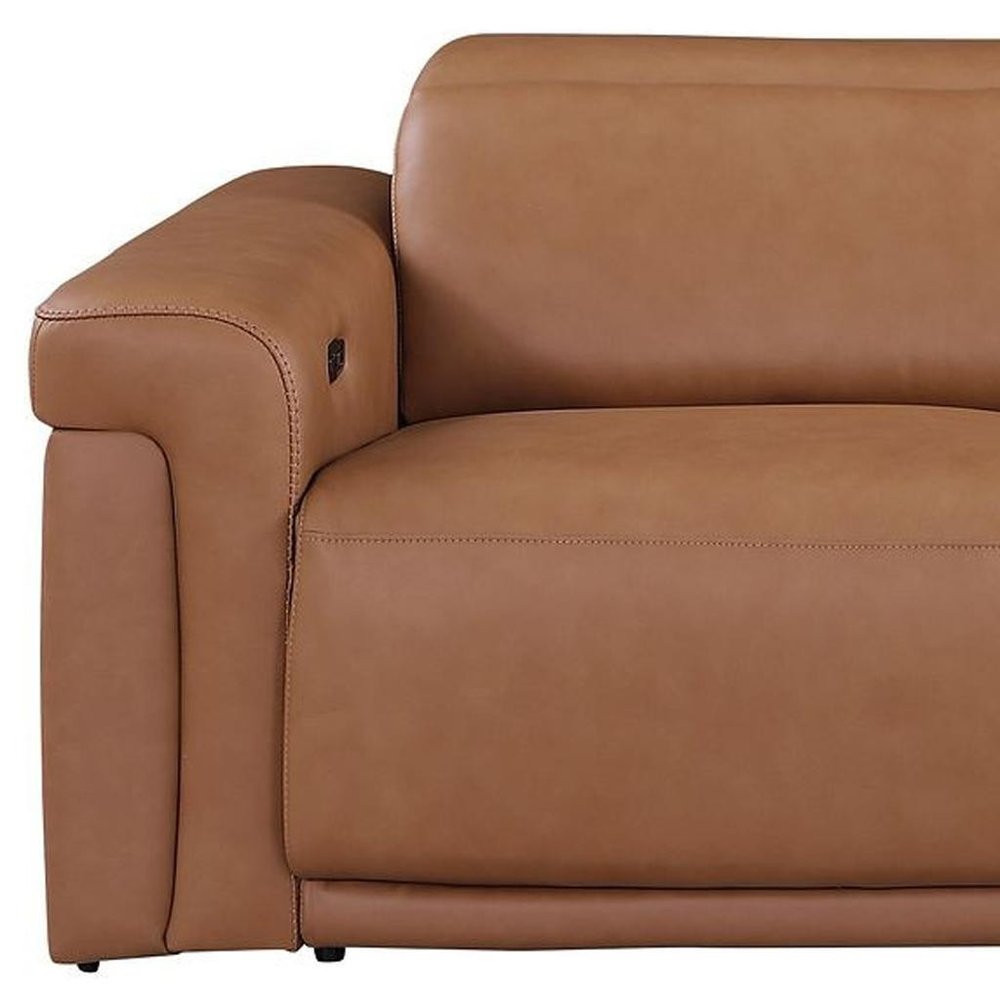 Two Piece Chestnut Italian Leather Five Person Seating Set — view 7