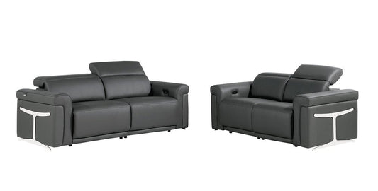 Two Piece Dark Gray Italian Leather Five Person Seating Set