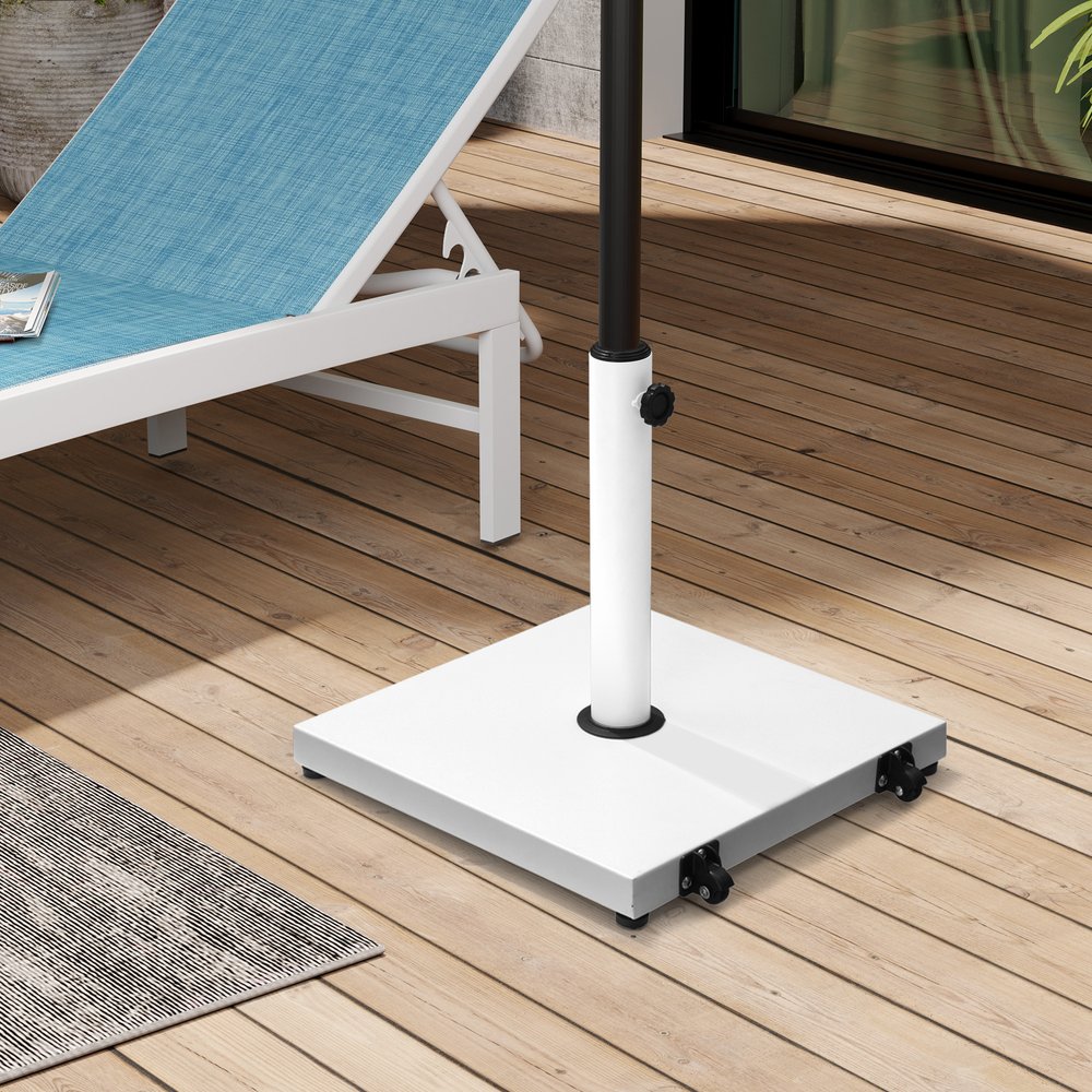 White Market Umbrella Steel In Ground Adjustable Umbrella Base With Wheels — view 3