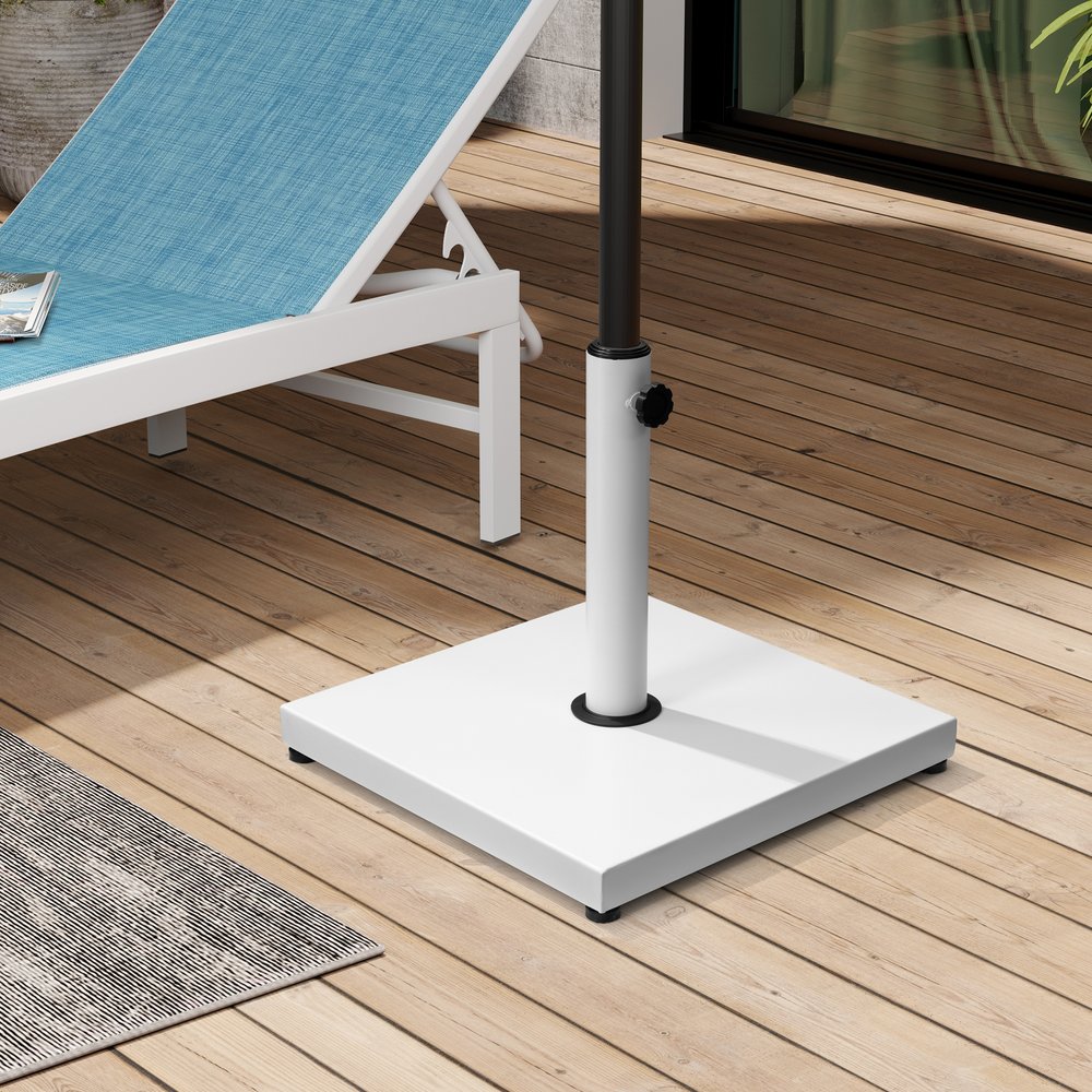 White Market Umbrella Fillable Steel In Ground Adjustable Umbrella Base — view 2