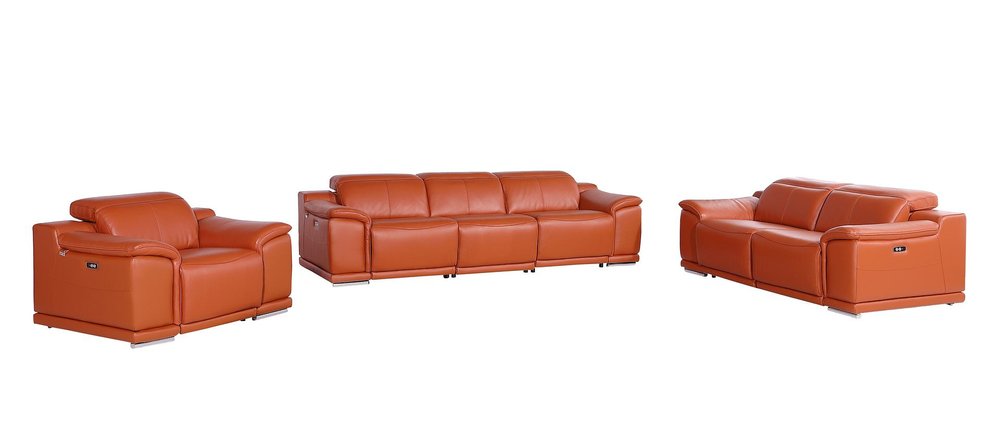 Three Piece Camel Genuine Leather Six Person Seating Set — view 1