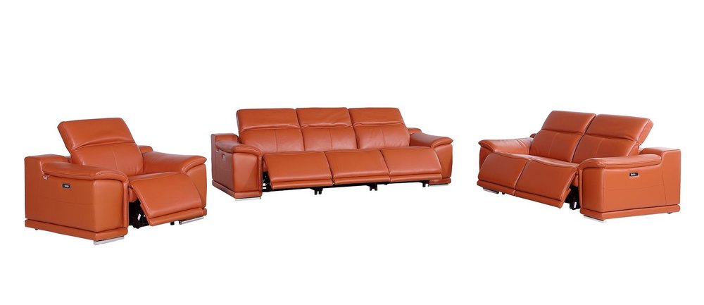 Three Piece Camel Genuine Leather Six Person Seating Set — view 2
