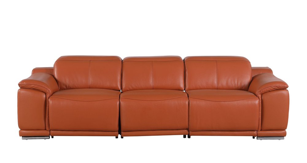 Three Piece Camel Genuine Leather Six Person Seating Set — view 3