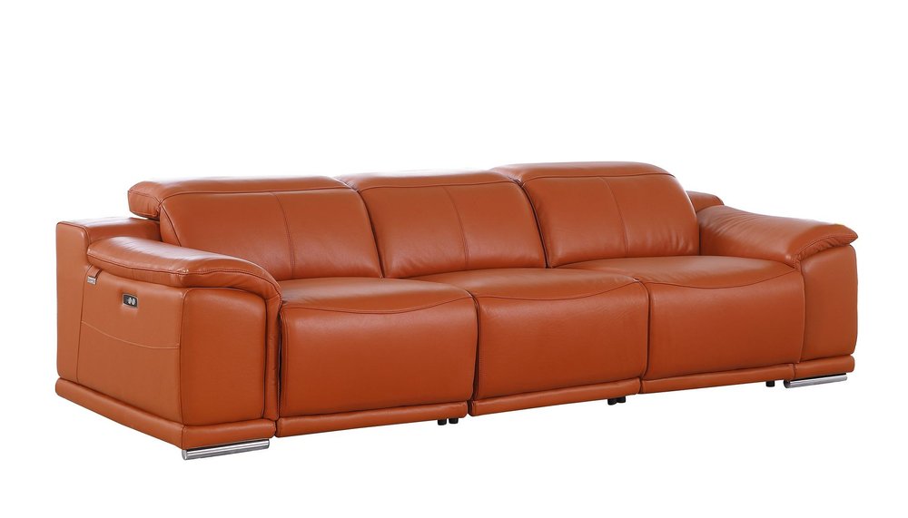 Three Piece Camel Genuine Leather Six Person Seating Set — view 4